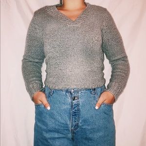 V NECK GRAY SOFT KNIT SWEATER
